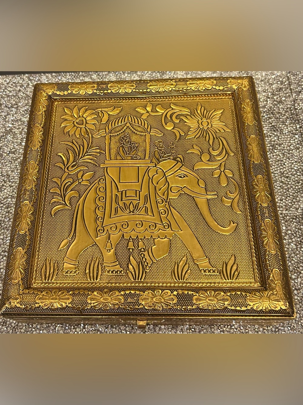 Ornate Gold Elephant Embossed Decorative Box